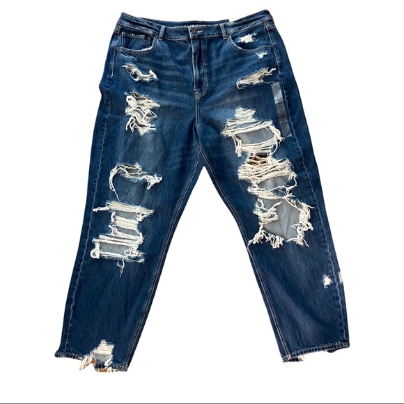 NWT American Eagle sz 20 mom jeans cut and frayed - Picture 1 of 16